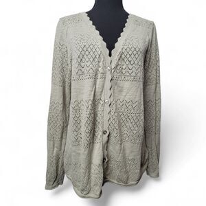 Frye Womens Knit Cardigan Medium Green Coastal Grandmother Preppy Light Academia